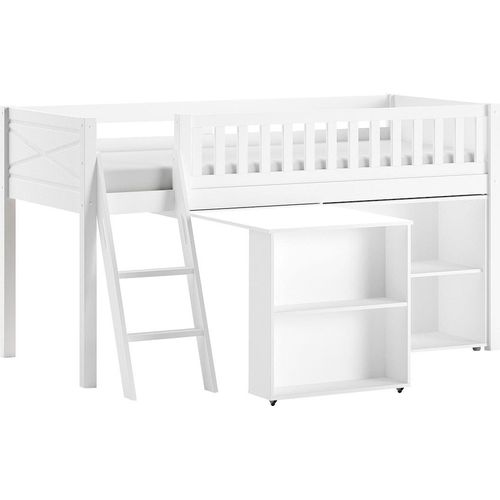 Spielbett VIPACK, weiß, B:134,7cm H:114cm L:206,7cm, Das Bett ist Kiefer massiv, Die Beimöbel MDF, Betten, mit viel Funktion auf kleinem Raum, LF 90x200 cm, Kiefer weiß lackiert