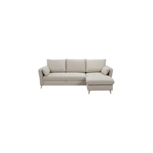 Schlaf-Ecksofa mit Stauraum 3/4-Sitzer beiger Stoff und helles Holz DRISS