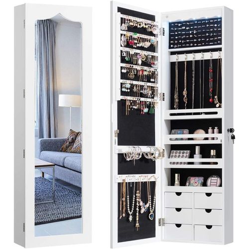 COSTWAY Schmuckschrank mit LED Beleuchtung, 6 Schubladen und Spiegel