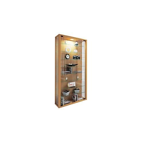 Wandvitrine Vitrosa Maxi, ohne LED-Beleuchtung, 8 Einlegeböden, 2 Flügeltüren, B 590 x T 180 x H 1140 mm, Glas & Holz, Buche-Dekor