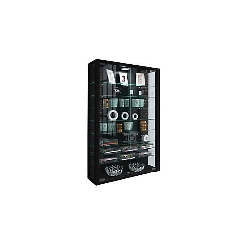 Wandvitrine Vitrosa Mini, ohne LED-Beleuchtung, 8 Einlegeböden, 2 Flügeltüren, B 590 x T 180 x H 910 mm, Glas & Holz, schwarz