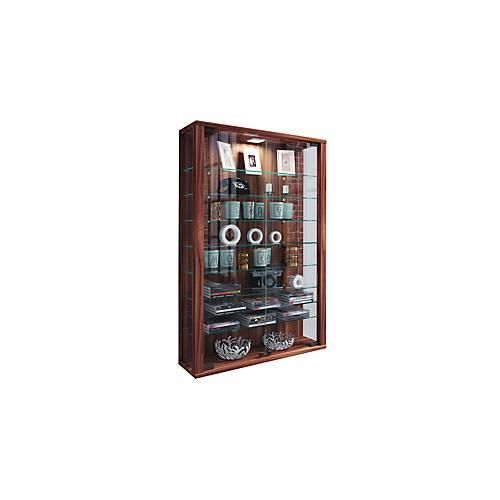 Wandvitrine Vitrosa Mini, ohne LED-Beleuchtung, 8 Einlegeböden, 2 Flügeltüren, B 590 x T 180 x H 910 mm, Glas & Holz, Kern-Nussbaum-Dekor