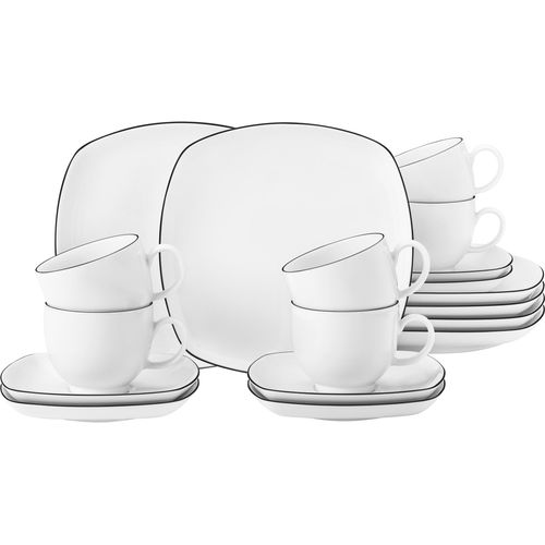 Kaffeeservice SELTMANN WEIDEN "Geschirr-Set, Service Lido" Geschirr-Sets Gr. 18 tlg., schwarz-weiß (weiß, schwarz) 18 Teile, für 6 Personen