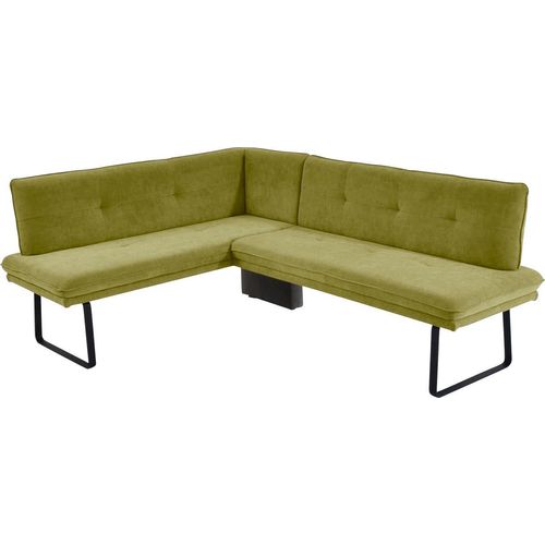 Eckbank K+W KOMFORT & WOHNEN, grün (olive), B:157cm H:87cm T:207cm, Sitzbänke, Polstereckbank in Spitzkissenoptik, Sitz und Rücken gesteppt
