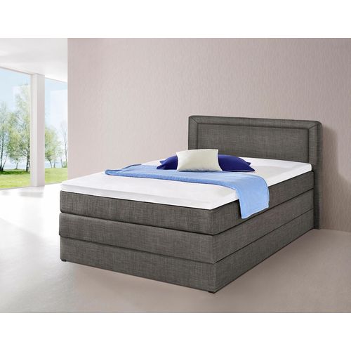 Boxspringbett HAPO, grau (anthrazit), Liegefläche B/L: 140cm x 200cm, kein Härtegrad, 7-Zonen-Tonnentaschen-Federkernmatratze, Kopfteil, seitliche Unterbox und Obermatratze sind mit pflegeleichtem Feinstrukturstoff in Leinenoptik (100% Polyester) bezogen, Die Oberseite der Unterfederung und die Ober- und Unterseite der Obermatratze sind jeweils mit einem rutschhemmenden Stoff aus 100% Polyester be