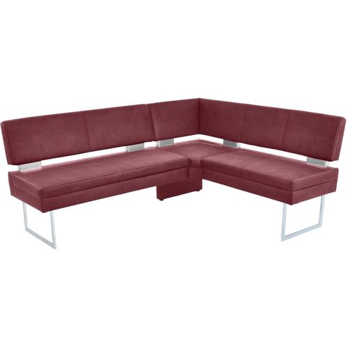 Eckbank K+W KOMFORT & WOHNEN, rot (rubin 11), B:199cm H:89cm T:158cm, Sitzbänke, langer Schenkel links oder rechts, mit dekorativen Distanzhalter