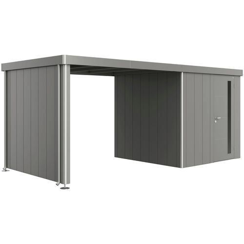 Gerätehaus-Anbaudach BIOHORT, grau (quarzgrau, metallic), B:300cm H:220cm T:235cm, Stahlblech, Gartenhaus-Anbaudächer