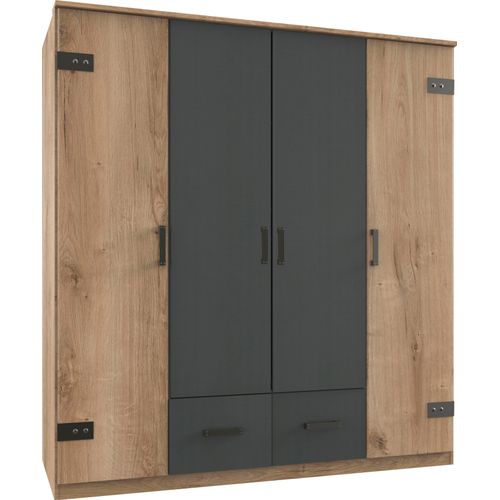 Drehtürenschrank WIMEX "Glasgow", grau (plankeneiche, graphit), B:180cm H:198cm T:58cm, Schränke, Drehtürenschrank