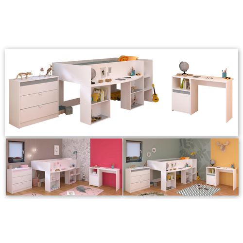 Jugendzimmer-Set PARISOT, weiß, B:132cm H:104cm T:205cm, Spanplatte, Schlafzimmermöbel-Sets