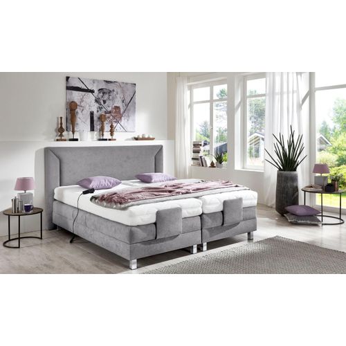 Boxbett, grau (hellgrau), B:214cm L:214cm, Bezug der Obermatratze: 100% Polyester, abnehmbar und waschbar bis 60u00b0C, Box und Kopfteil: Mikrovelours (100% Polyester), WESTFALIA SCHLAFKOMFORT, Komplettbetten, Boxspringbett, mit Motor