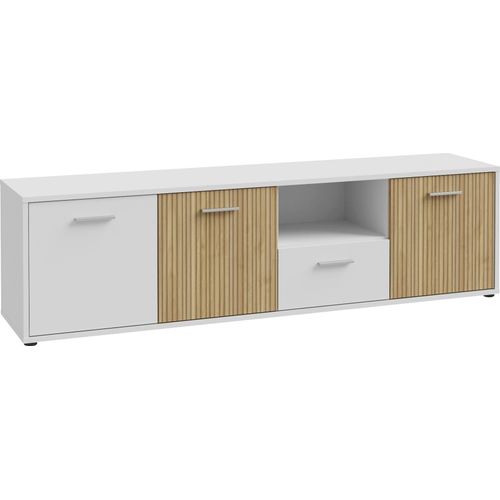 TV-Board FORTE, weiß (weiß, lamela eiche hell), B:182,9cm H:50,3cm T:40cm, Spanplatte, Sideboards