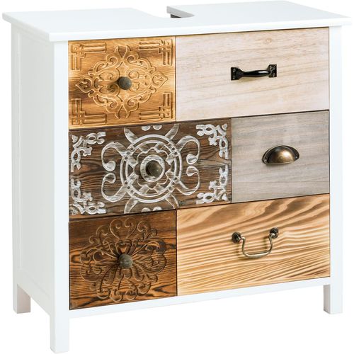 Waschbeckenunterschrank HEINE HOME, braun (weiß, braun), B:65cm H:60cm T:30cm, MDF, Schränke