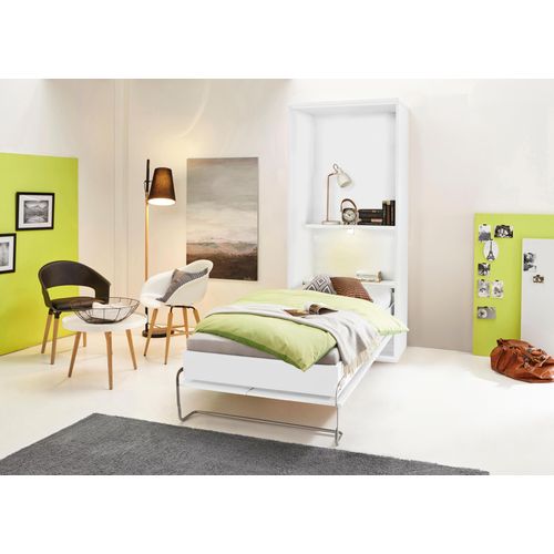 Schrankbett PRIESS "Ancona", weiß, H:211cm, Schrankbetten, mit Regal und LED-Beleuchtung