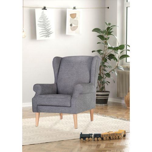 Ohrensessel GUTMANN FACTORY, grau (grau, grün), B:82cm H:95cm T:85cm, 100% Polyester, Sessel