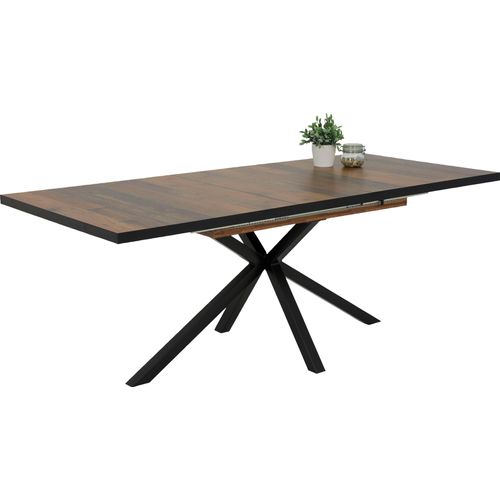 Esstisch HELA Tische Gr. B/H/T: 90cm x 76cm x 80cm, Synchronauszug, Mit Auszugsfunktion, braun (oldwood, schwarz, oldwood) ausziehbar 160-200 cm