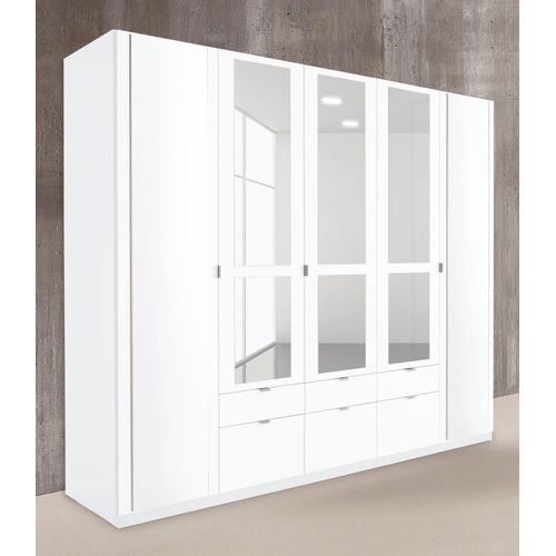 Kleiderschrank PRIESS, weiß, B:230cm H:193cm T:54cm, Holzwerkstoff, Schränke, Drehtürenschrank Kleiderschrank, mit gerundeten Elementen auf den Außentüren