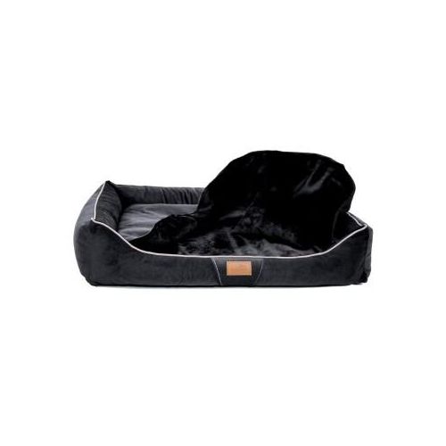 Tierlando ® RUDOLPH - Orthopädisches Hundebett inkl. Schonbezug mit Hundedecke schwarz 1,1 m, 25 cm, 90 cm