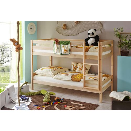 Etagenbett TICAA "Marcel" Etagenbetten Gr. B/H/L: 99cm x 140cm x 208cm, kein Härtegrad, ohne Matratze, beige (natur + kiefer massiv natur) Baby Etagenbett Kinderbett Kinder-Einzelbett Etagenbetten mit Rollrost, Kiefer