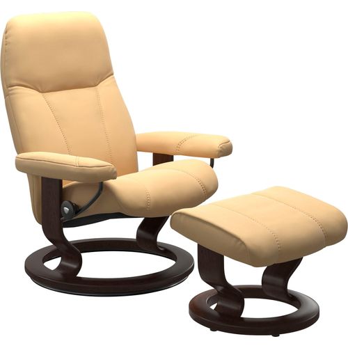 Relaxsessel STRESSLESS "Consul", gelb, B:72cm H:94cm T:70cm, Sessel, mit Hocker, mit Classic Base, Größe S, Gestell Braun