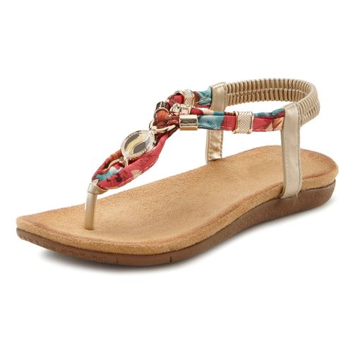 Zehentrenner LASCANA, Damen, Gr. 39, bunt, Obermaterial: 50% Lederimitat, 50% Textilmaterial. Decksohle: 100% Textilmaterial. Laufsohle: 100% Synthetik, gemustert, klassisch, Schuhe, Sandale mit elastischen Riemchen und modischer Farbgebung