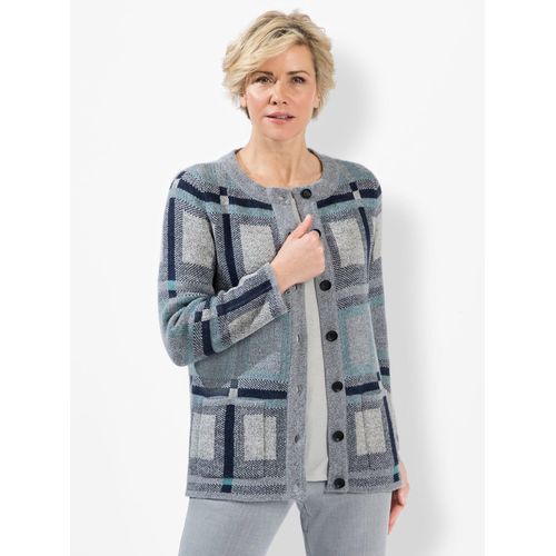 Strickjacke CLASSIC, Damen, Gr. 52, blau (steingrau, ozean, gemustert), 83% Polyacryl, 13% Polyamid, 4% Polyester, gemustert, mehrfarbig, Strickjacken