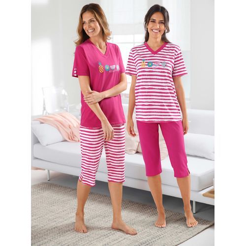 Schlafanzug COMTESSA, Damen, Gr. 52/54, pink (fuchsia, fuchsia, geringelt), 100% Baumwolle, Homewear-Sets