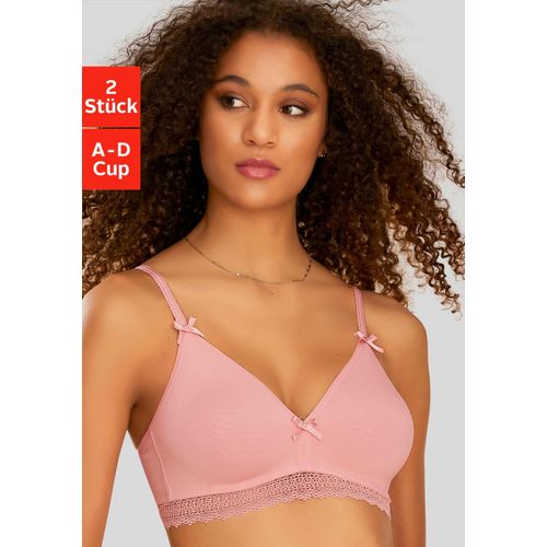 Bralette-BH PETITE FLEUR, Damen, Gr. 80, Cup A, weiß (rose, weiß), Jersey, Spitze, Obermaterial: 80% Baumwolle, 10% Elasthan, 10% Polyamid, Basic, BHs BH Bralette BH-Set Bügelloser-BH, ohne Bügel mit Spitzenband, aus weicher Baumwolle, Basic Dessous