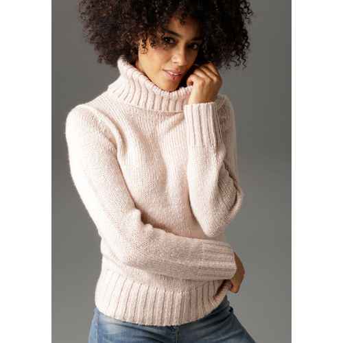 Rollkragenpullover ANISTON CASUAL, Damen, Gr. 46, rosa (altrosa), Grobstrick, Obermaterial: 100% Polyacryl, unifarben, casual, figurbetont hüftbedeckend, Langarm breiter Bund, Pullover