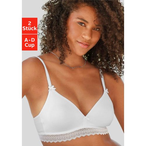 Bralette-BH PETITE FLEUR, Damen, Gr. 80, Cup B, schwarz-weiß (weiß, schwarz), Jersey, Spitze, Obermaterial: 80% Baumwolle, 10% Elasthan, 10% Polyamid, Basic, BHs BH Bralette BH-Set Bügelloser-BH, ohne Bügel mit Spitzenband, aus weicher Baumwolle, Basic Dessous