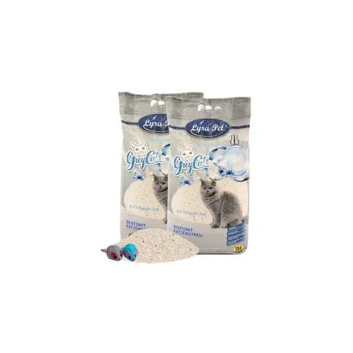 2 x 15 Liter Lyra Pet® GreyCat® Katzenstreu + 2 Mäuse