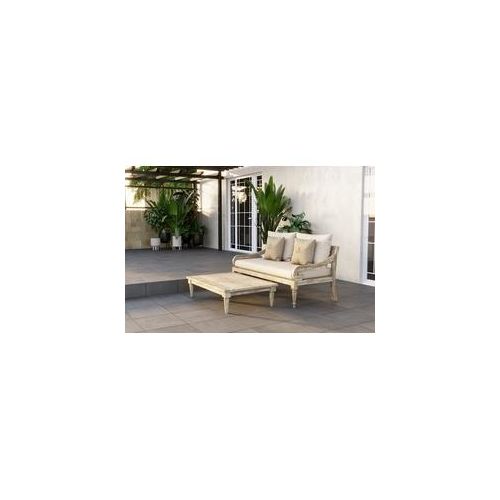 IBIZA 90's Gartenlounge, grau/beige, recycled Teak/Olefin, für 2 Personen , mit Kaffeetisch 120 x 80 cm