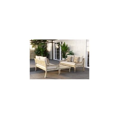 IBIZA 90's Gartenlounge, grau/beige, recycled Teak/Olefin, für 4 Personen, mit Kaffeetisch 120 x 80 cm