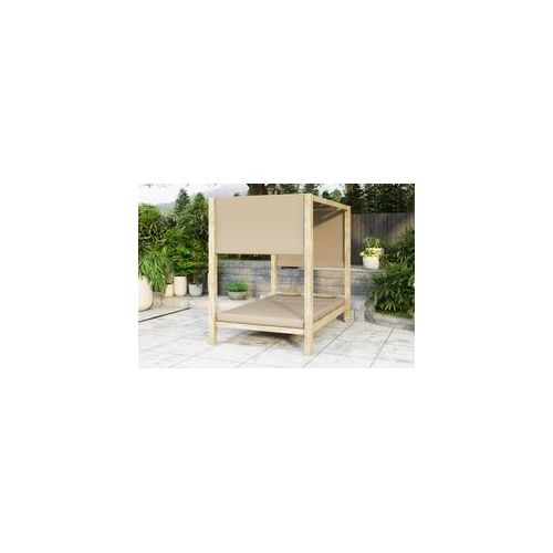 IBIZA 90's Kuta Loungebett, greywashed/beige, FSC-Teak/Olefin, 200 x 140 x 190 cm