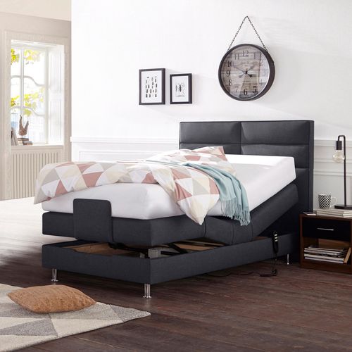 Boxbett, grau (anthrazit), B:134cm L:210cm, Box und Kopfteil: Feinstrukturstoff (77% Polyester und 23% Viskose), Bezug der Obermatratze: 100% Polyester, WESTFALIA SCHLAFKOMFORT, Komplettbetten, Boxspringbett, mit Motor in diversen Ausführungen