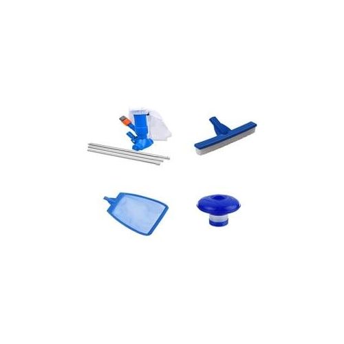 OUTTECH Poolpflege-Set, weiß/blau, Kunststoff, 4-teilig, inkl. Vakuum Sauger, Bürste, Dosierschwimmer und Kescher