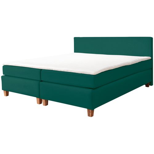 Boxspringbett ALINA, grün (opalgrün dmo 123), B:161cm L:206cm, Samt DMO (100% Polyester), Komplettbetten, Boxspringbett, inklusive Matratze und Topper, in diversen Ausführungen