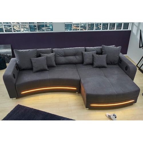 Ecksofa JOCKENHÖFER GRUPPE "Laredo L-Form" Sofas Gr. B/H/T: 322cm x 88cm x 120cm, Luxus-Microfaser, mit RGB-LED-Beleuchtung-mit Bluetooth-Soundsystem, grau (dunkelgrau) inklusive RGB-LED-Beleuchtung und Bluetooth-Soundsystem Bestseller