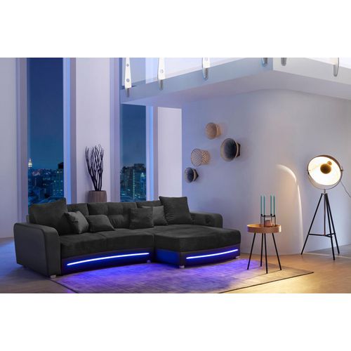 Ecksofa JOCKENHÖFER GRUPPE "Laredo L-Form" Sofas Gr. B/H/T: 322cm x 88cm x 120cm, Kunstleder SOFTLUX-Luxus-Microfaser, mit RGB-LED-Beleuchtung-mit Bluetooth-Soundsystem, schwarz inklusive RGB-LED-Beleuchtung und Bluetooth-Soundsystem