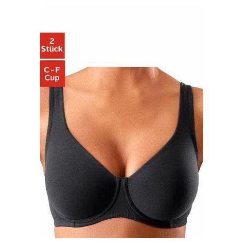 Minimizer-BH PETITE FLEUR, Damen, Gr. 95, Cup E, schwarz (schwarz, weiß), Jersey, Obermaterial: 90% Baumwolle, 10% Elasthan, klassisch, BHs, mit Bügel aus Baumwolle