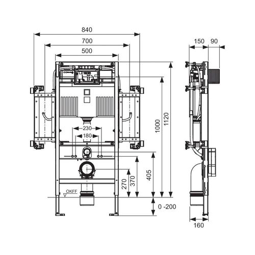 Tece profil WC-Gerontomodul mit Uni-Spülkästen gemäß DIN 18040-1, Bauhöhe 1120mm 9300309