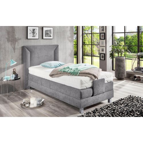 Boxbett, grau (hellgrau), B:114cm L:214cm, Bezug der Obermatratze: 100% Polyester, abnehmbar und waschbar bis 60u00b0C, Box und Kopfteil: Mikrovelours (100% Polyester), WESTFALIA SCHLAFKOMFORT, Komplettbetten, Boxspringbett, mit Motor