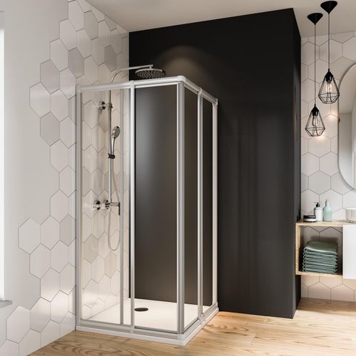 Breuer Fara 4 Eckeinstieg Schiebetür 4-teilig alu Silber matt Klarglas