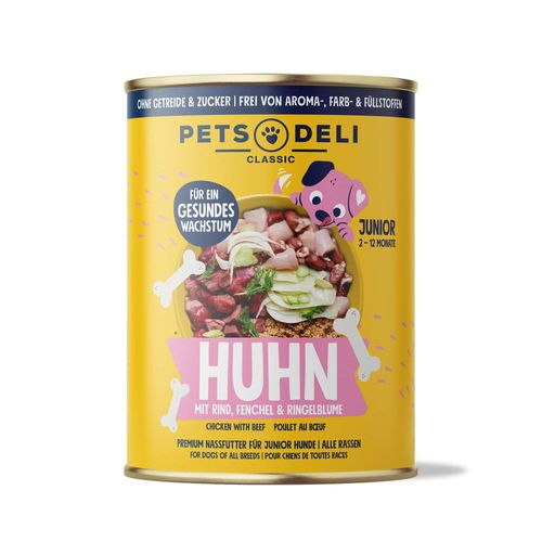 Nassfutter Huhn für Hunde - 200g / 6er Pack ✓ getreidefrei & zuckerfrei ✓ Welpen von Pets Deli