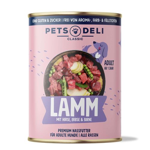 Nassfutter Lamm für Hunde - 800g ✓ getreidefrei & zuckerfrei ✓ Adult von Pets Deli