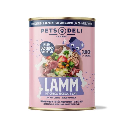 Nassfutter Junior Lamm mit Quinoa, Brokkoli und Apfel für Hunde - 800g / Einzeldose