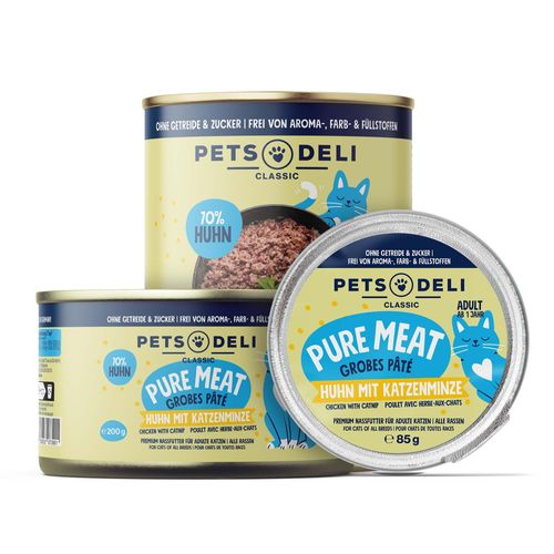 Nassfutter Huhn für Katzen - 85g / 12er Pack ✓ getreidefrei & zuckerfrei ✓ Adult von Pets Deli