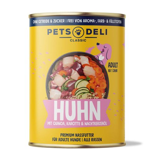 Nassfutter Huhn für Hunde - 400g / 6er Pack ✓ getreidefrei & zuckerfrei ✓ Adult von Pets Deli