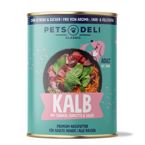 Nassfutter Kalb für Hunde - 200g / 6er Pack ✓ getreidefrei & zuckerfrei ✓ Adult von Pets Deli