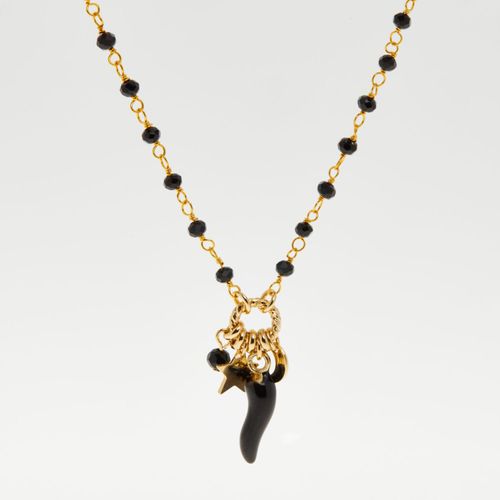 Goldfarbene Halskette mit schwarzen Perlen