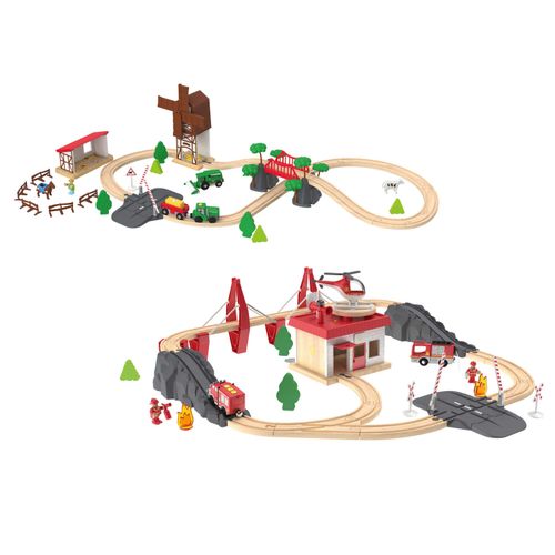 Playtive Eisenbahn-Set, aus Echtholz, mit liebevoll gestalteten Stationen